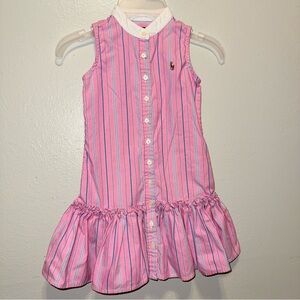 Pink and blue striped Polo Ralph Lauren dress with ruffles and white collar